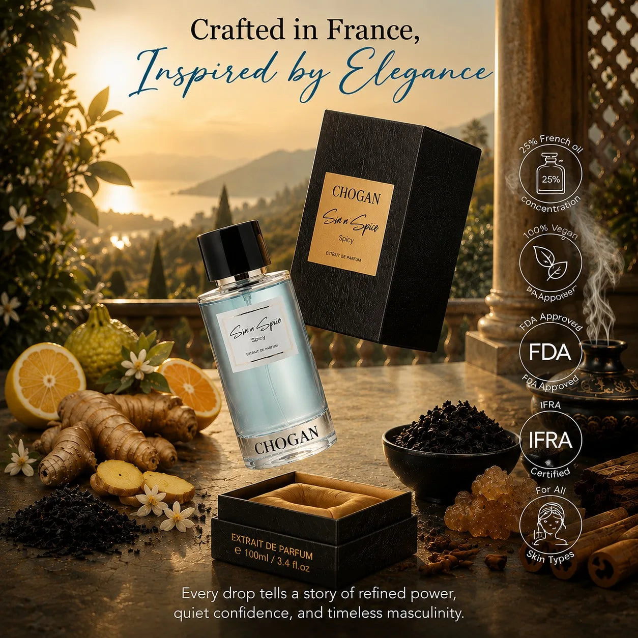 Chogan Sin n' Spice Unisex Extrait de Parfum 50ml & 100ml | Spicy Citrus Fragrance